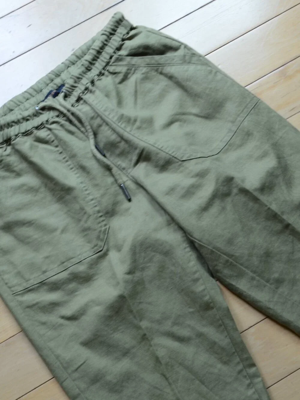 Quince Cotton Linen Twill Straight Leg Pants Army Green Size S